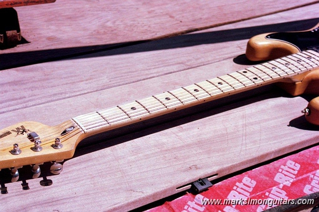 26_0027.jpg - Project complete. Early Music Man with repaired truss rod. Neck is straight with no tension on the new truss rod.