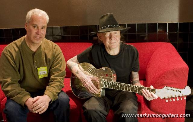 MarkJohnny.jpg - Mark Simon & Johnny Winter with his Terraplane Zydeco™ Custom.-Visit www.terraplaneguitars.com for more.